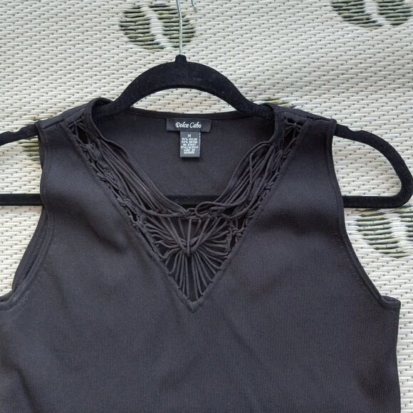 Dolce Cabo  Black Knit V neck Top  with SexyTwisted Cord Detail - Picture 5 of 9